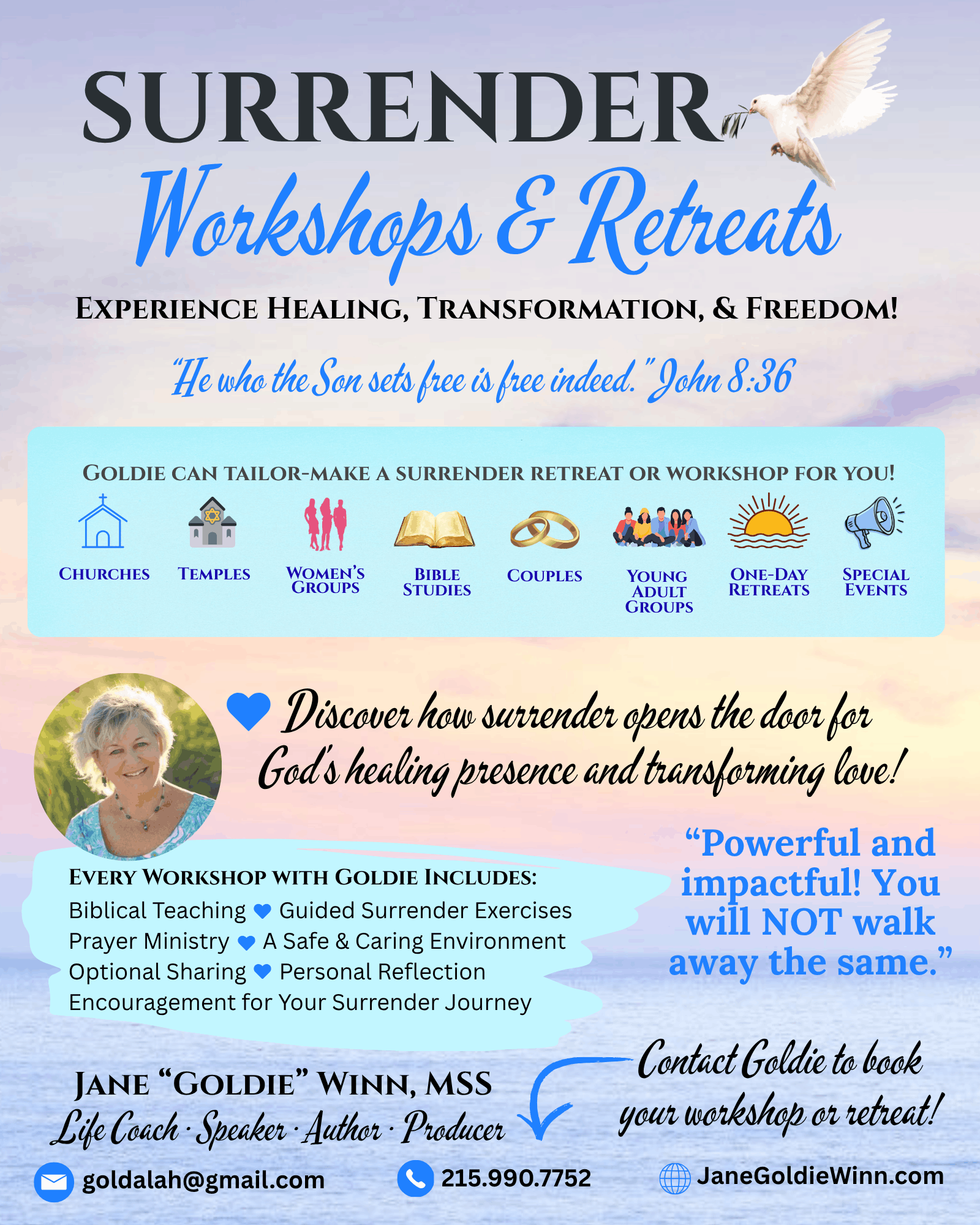 Flyer Surrender Workshops and Retreats with Jane "Goldie" Winn, MS